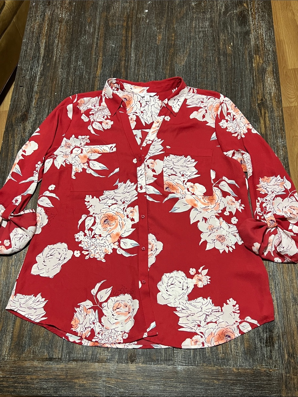 Candie's Red Floral Button-Down Shirt